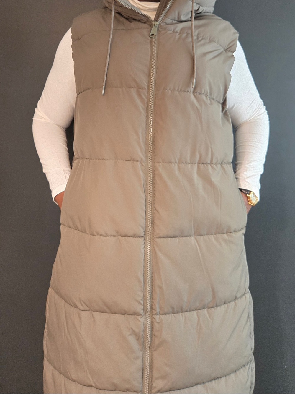 h&m | long hooded puffer vest | sleeveless | gilet | oversized | us xl